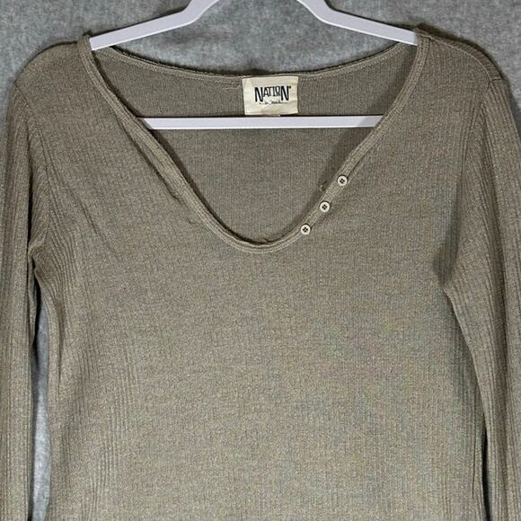 Nation LTD Ribbed Henley Long Sleeve Top Sz S Tan Neutral Minimalist Layer‎ Peru - Picture 8 of 10